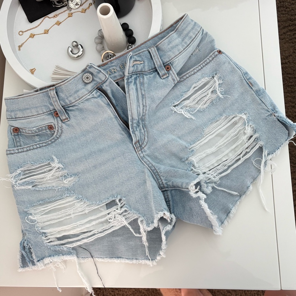 American Eagle Outfitters Blue Distressed Jean Shorts